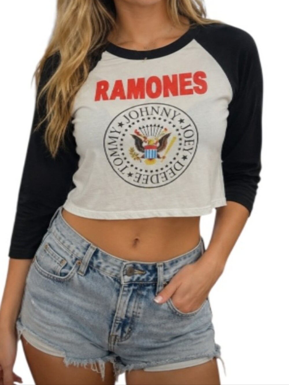 Ramones Bravado Vintage Raglan 3/4 Sleeve Cropped Tee